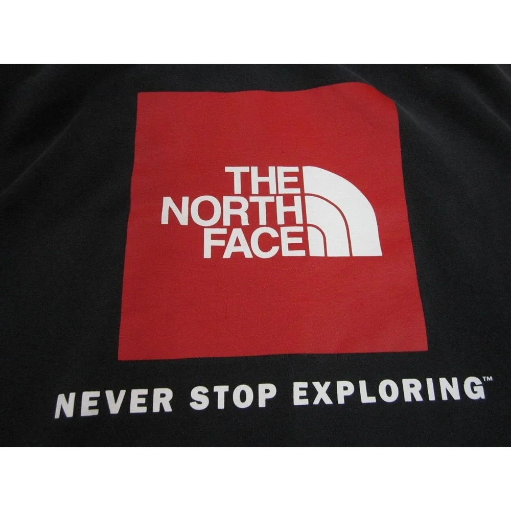 The North Face Hoodie Mens L Gray Pullover Red Box Logo Never Stop Exploring